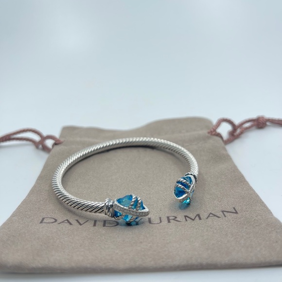 David Yurman Blue Topaz Cable Wrap Bangle - Picture 3 of 9
